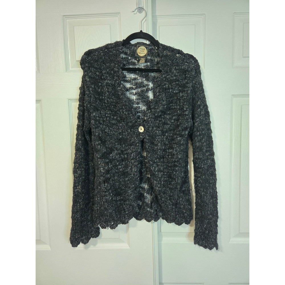 Planet Earth Sweaters Alpaca Wool Blend Open Knit Cardigan Gray Womens Large